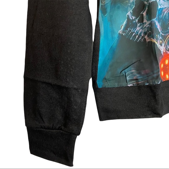 Heroes of the Storm Printed Chiffon Boatneck Raglan Black Knit Sweater Medium - Picture 7 of 13